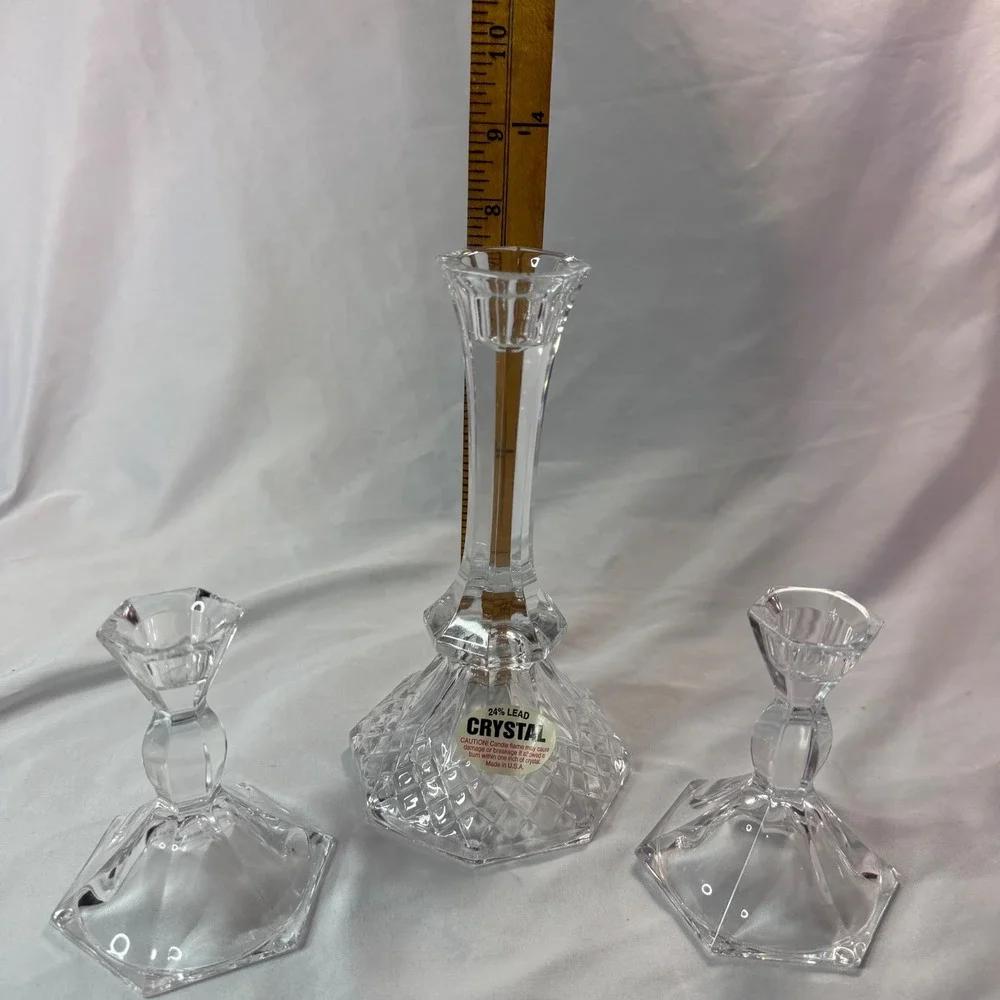 Legacy collection produced by Anchor Hocking. 3 piece crystal candle set